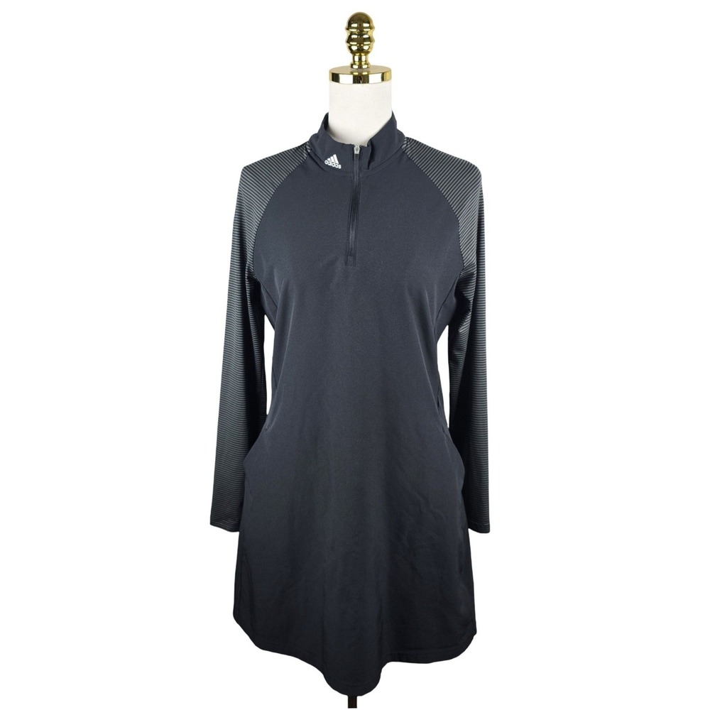 Adidas Golf Dress Womens Medium Black Long Sleeve UPF 50 Pockets Excellent